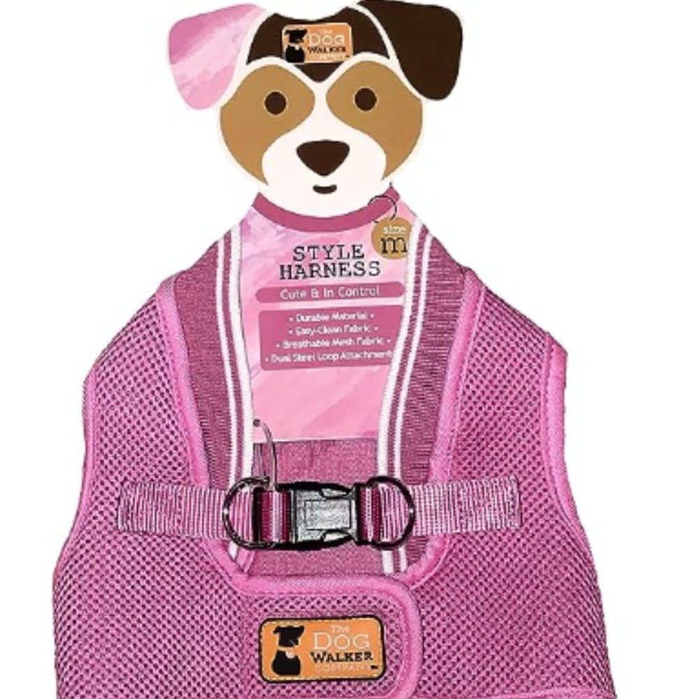 The Dog Walker Mesh Harness Pink w/ White Trim 10-12lbs Medium Walking Walk NEW
